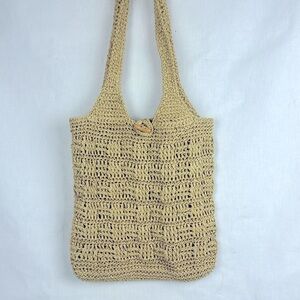 Woven raffia straw Boho tote bag purse with double straps. Fully lined. EUC
